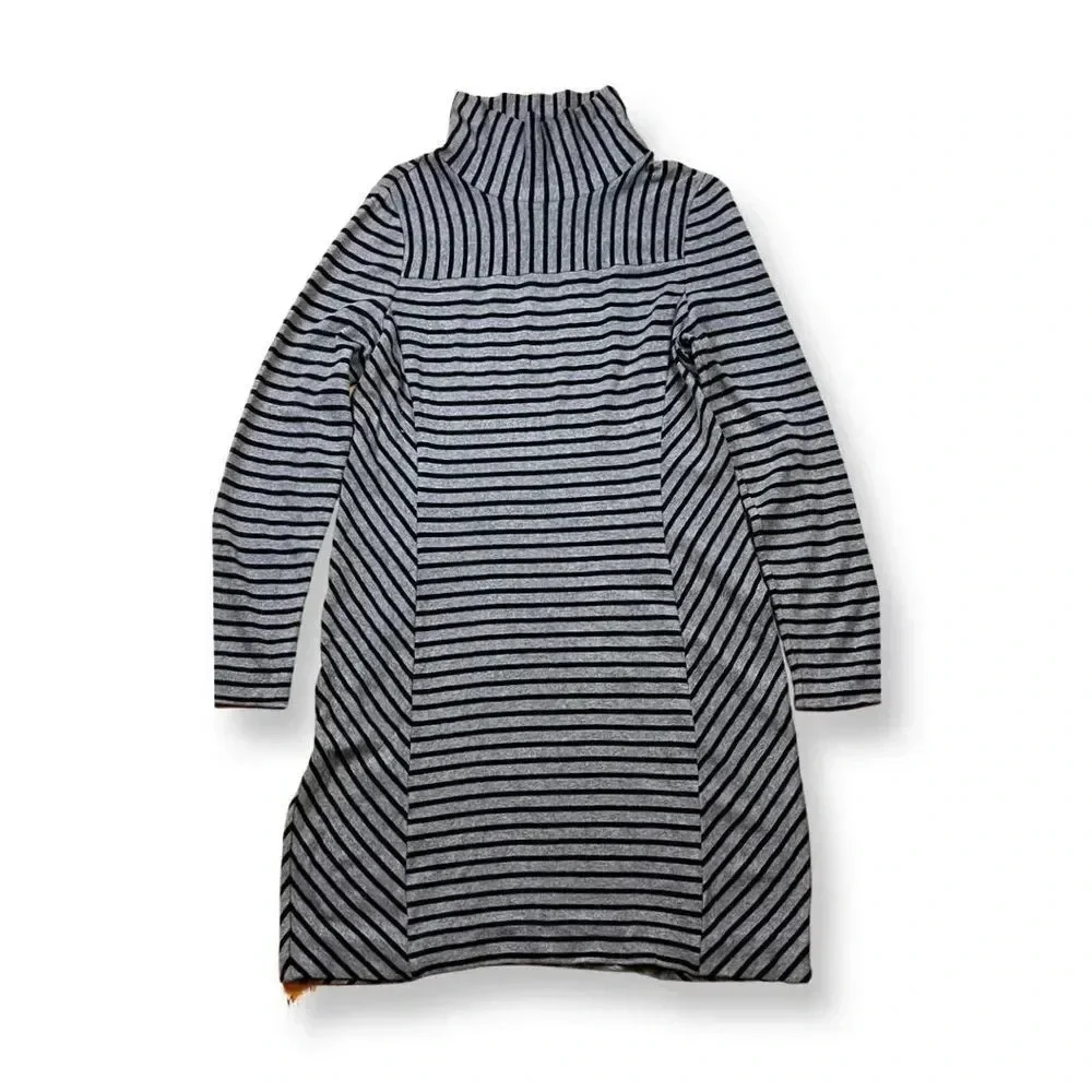 Tory Burch Gray Black Striped Mock Neck Long Sleeve Sweater Dress 30142482
